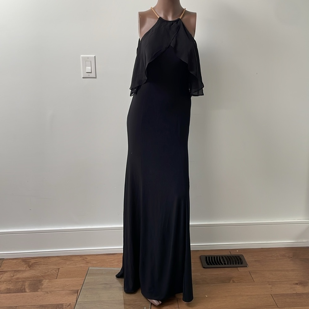 BA Nites Melanie Lyne Maxi Dress Off The Shoulder Gold Chain Neckline Black 4